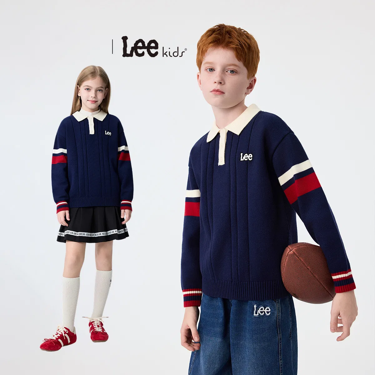 Детский свитер с поло-воротником утепленный Lee, Navy Blue — фото 3