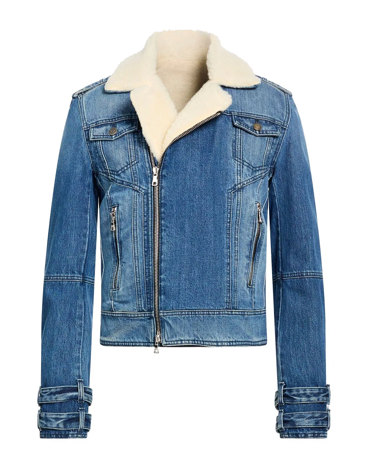 Мужская джинсовая куртка с отделкой из плюша, Balmain, синий