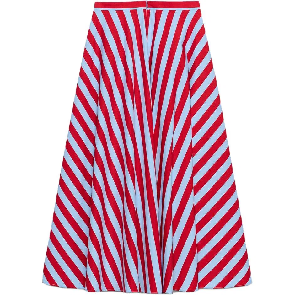 Женская юбка-трапеция с принтом в полоску A-line ZARA, Red Stripes — фото 3