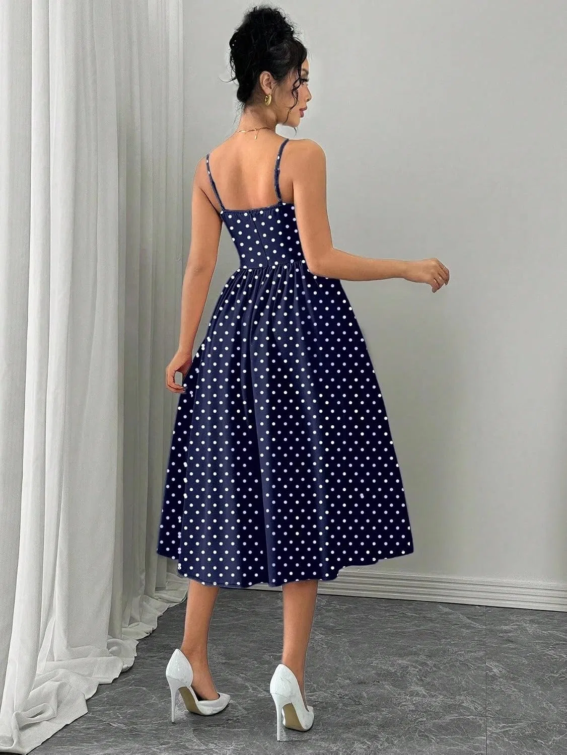 Женское повседневное миди-платье на бретелях с цветовой блокировкой, Navy Blue — фото 3