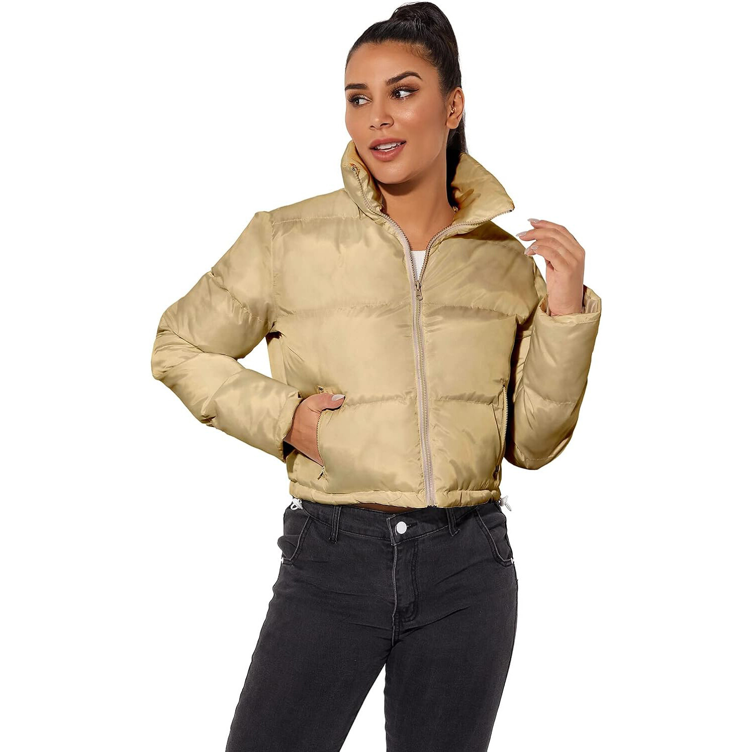 

Пуховик Hujoin Cropped Fashion, бежевый