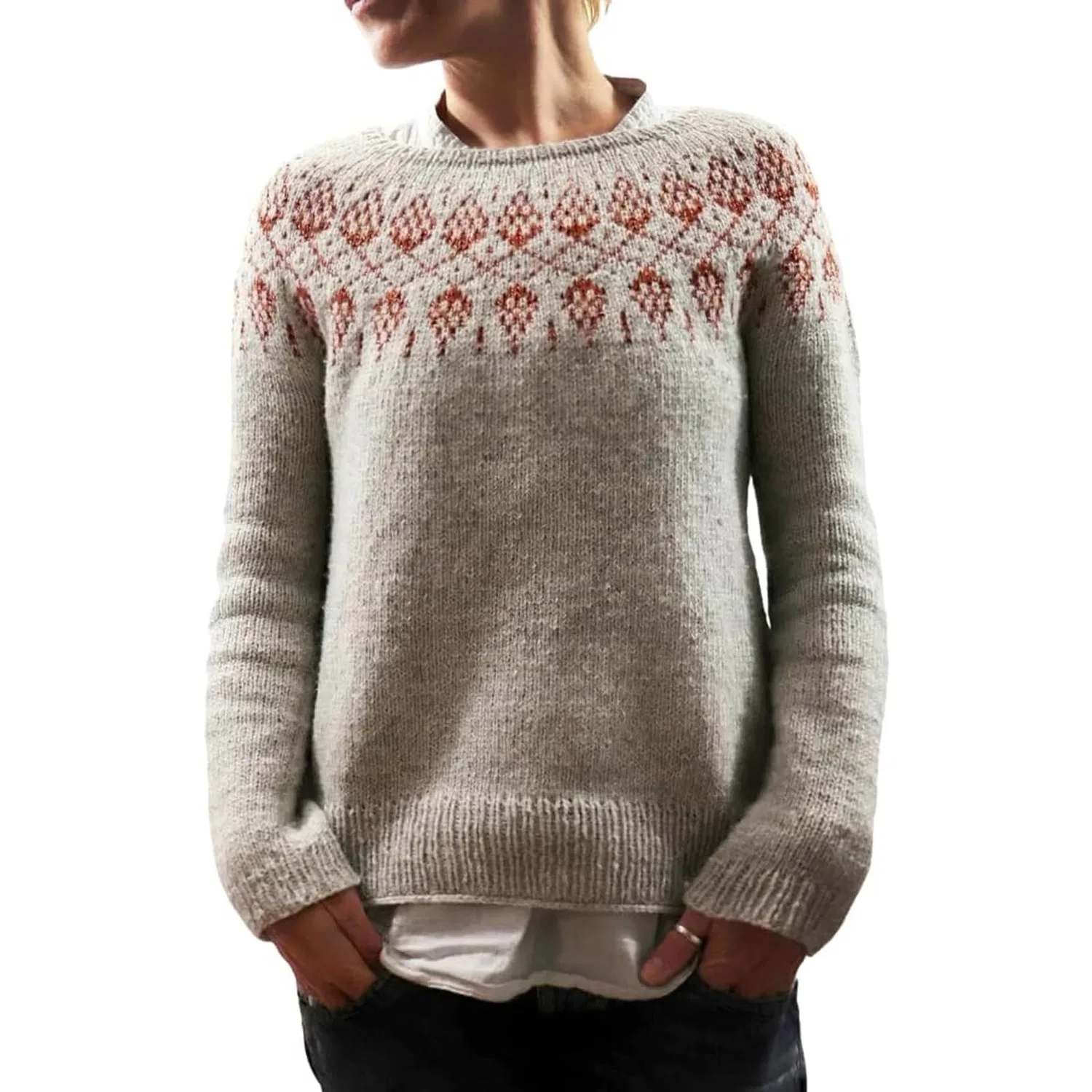 Женский свитер с принтом Fair Isle HUIFUAO, A07 Khaki