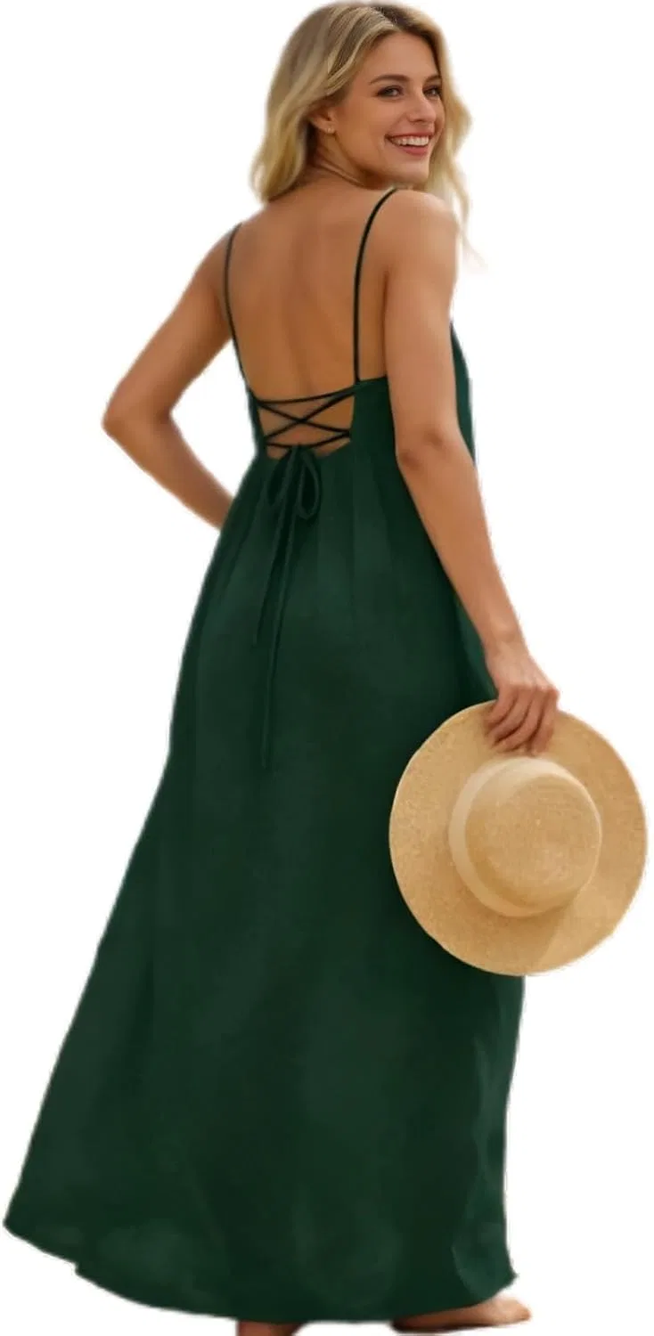 Женское макси-платье без бретелек с открытой спиной Patterned, A006 Green