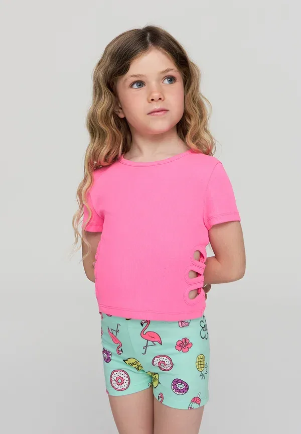 Футболка хлопковая Crop con dettagli cut-out Terranova, Rosa Barbie Chiaro, светло-розовый — фото 2