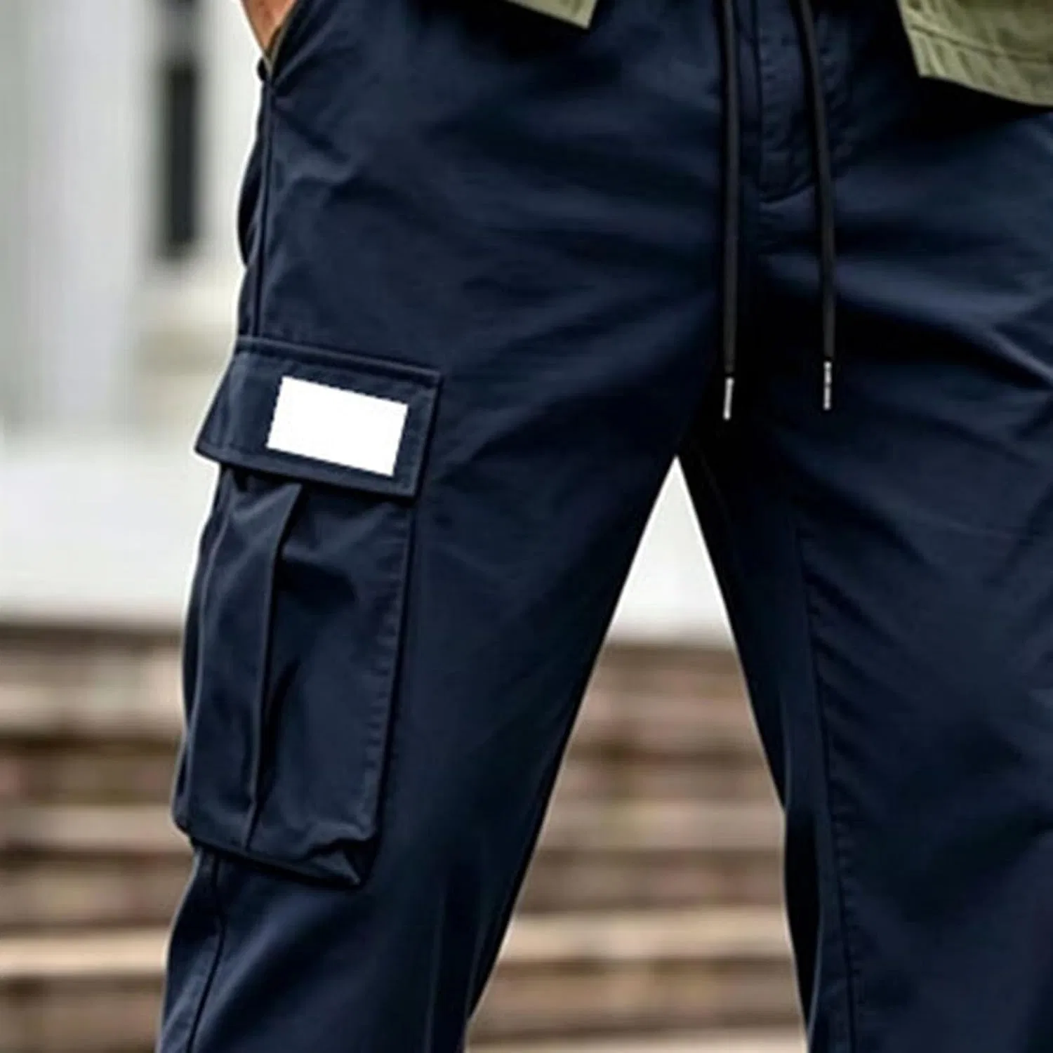 Мужские карго-брюки с завязкой на поясе, Cargo Pants, тёмно-синий — фото 3