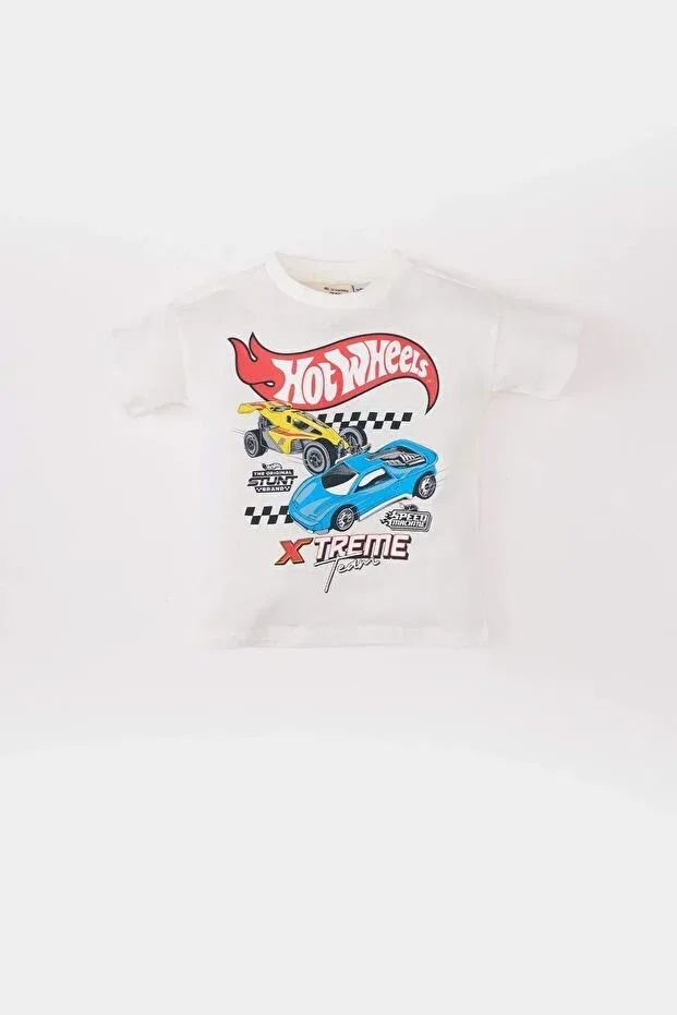 Детская футболка для мальчиков с принтом Hot Wheels Bicycle Defacto, Ecru-Er85 — фото 3