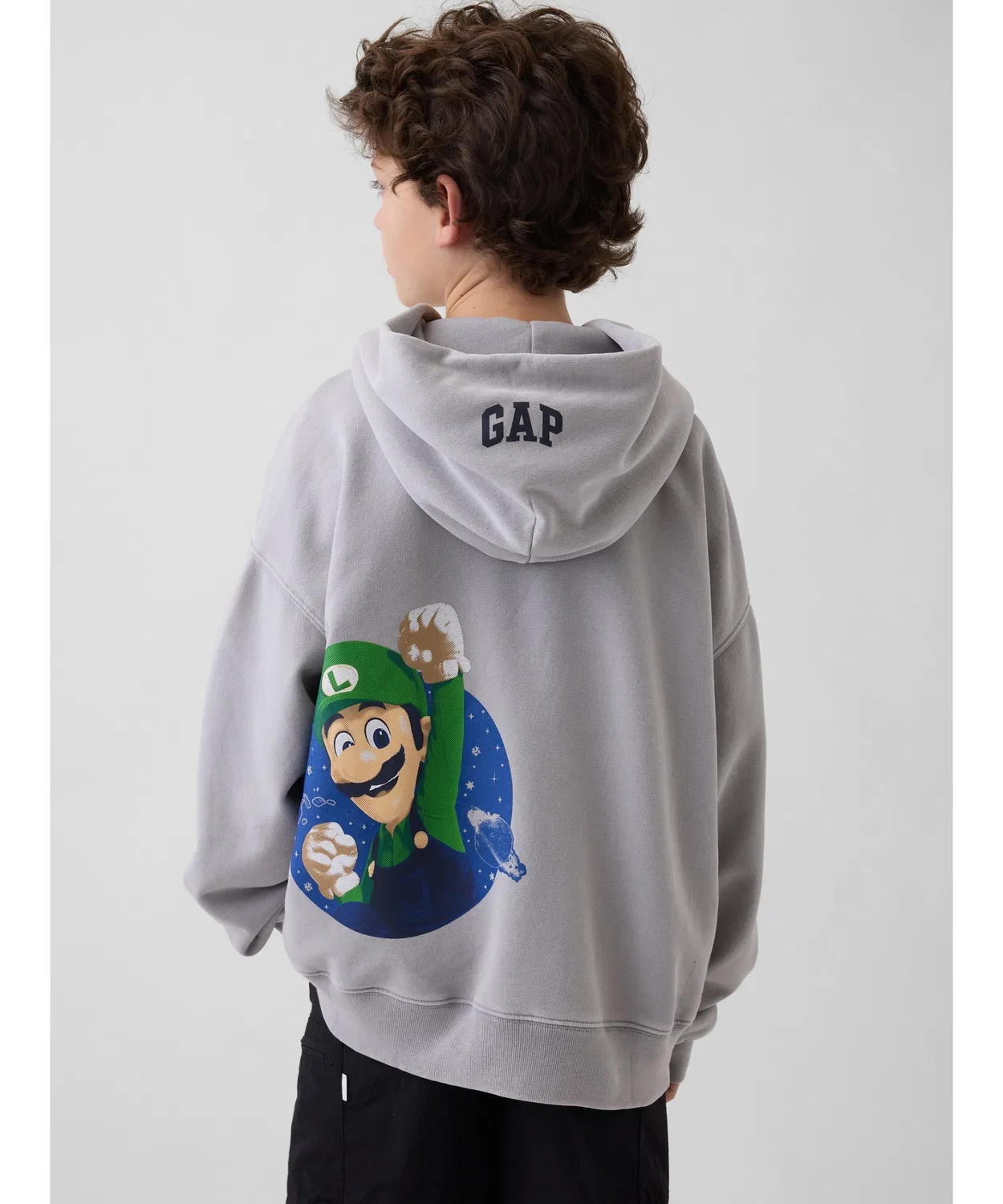 Детский худи с принтом Vintage Soft Relaxed Fit Super Mario Brothers GAP, Light Grey