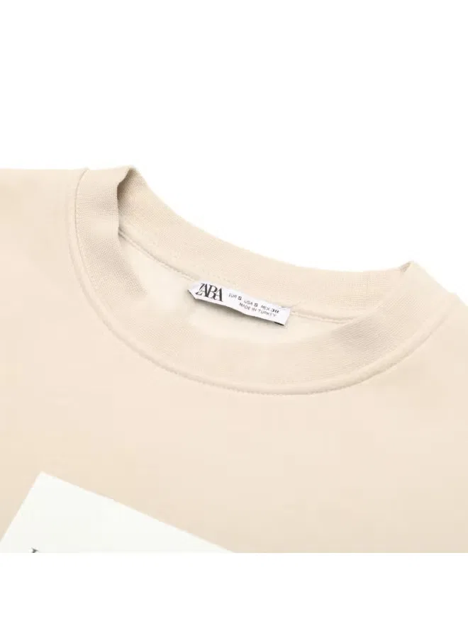 Свитшот с принтом, длинным рукавом Zara, бежевый — фото 4
