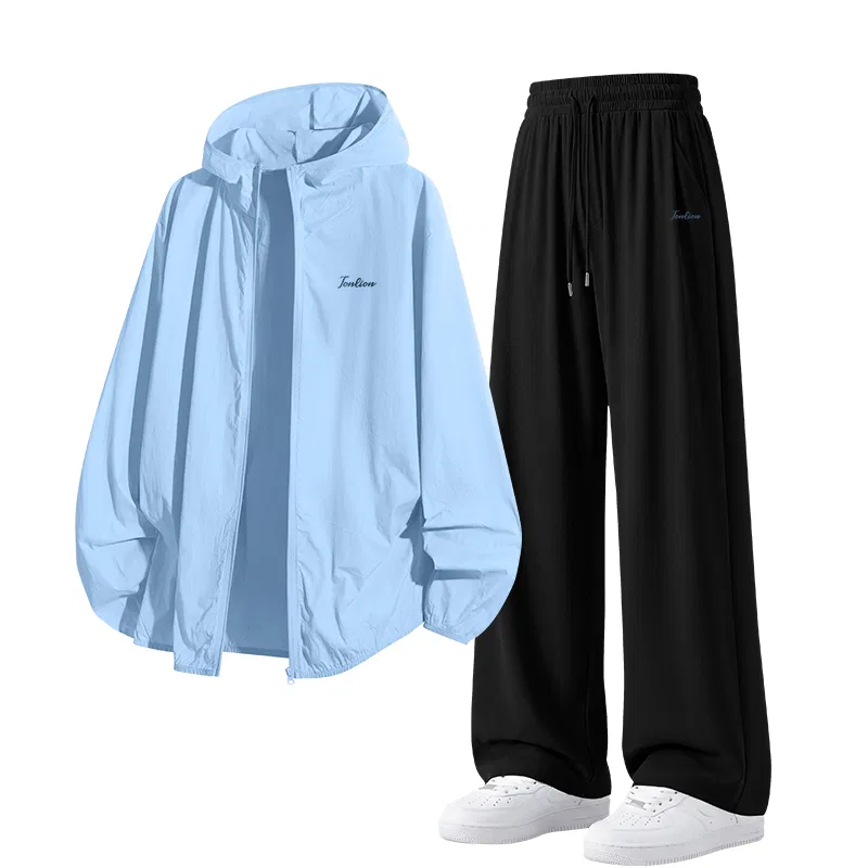 Детский комплект из худи и широких брюк Ice Silk Tonlion, Синий Черный