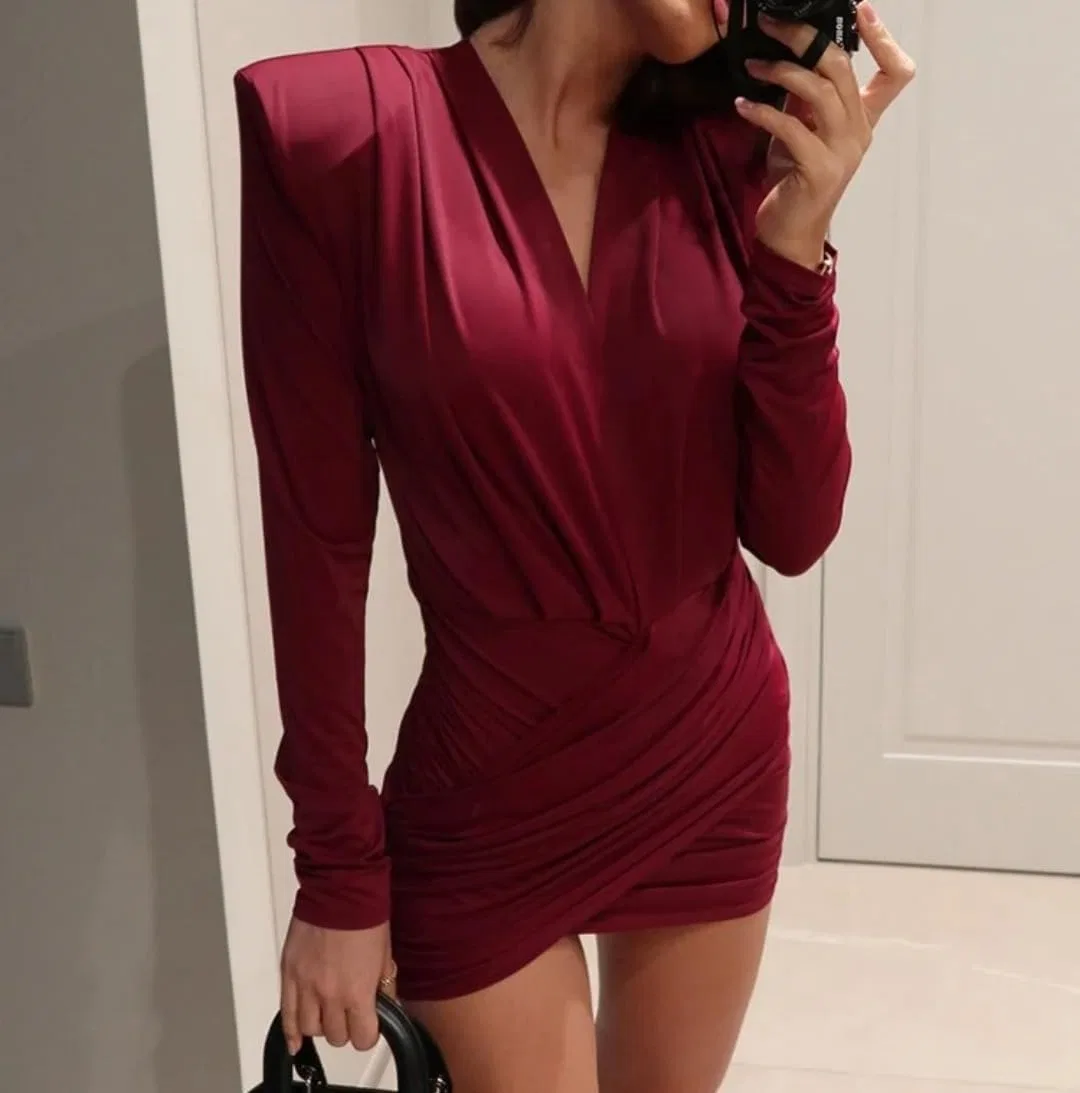 Женское облегающее платье с глубоким декольте Bodycon, Burgundy — фото 3