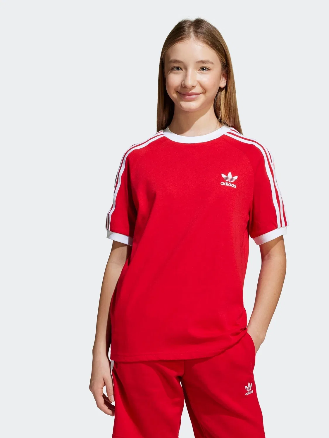 Футболка с тремя полосками adidas Originals Adicolor, красный — фото 2