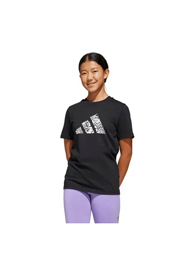Детская футболка для девочек с принтом Animal-Print Graphic Adidas, Black — фото 3