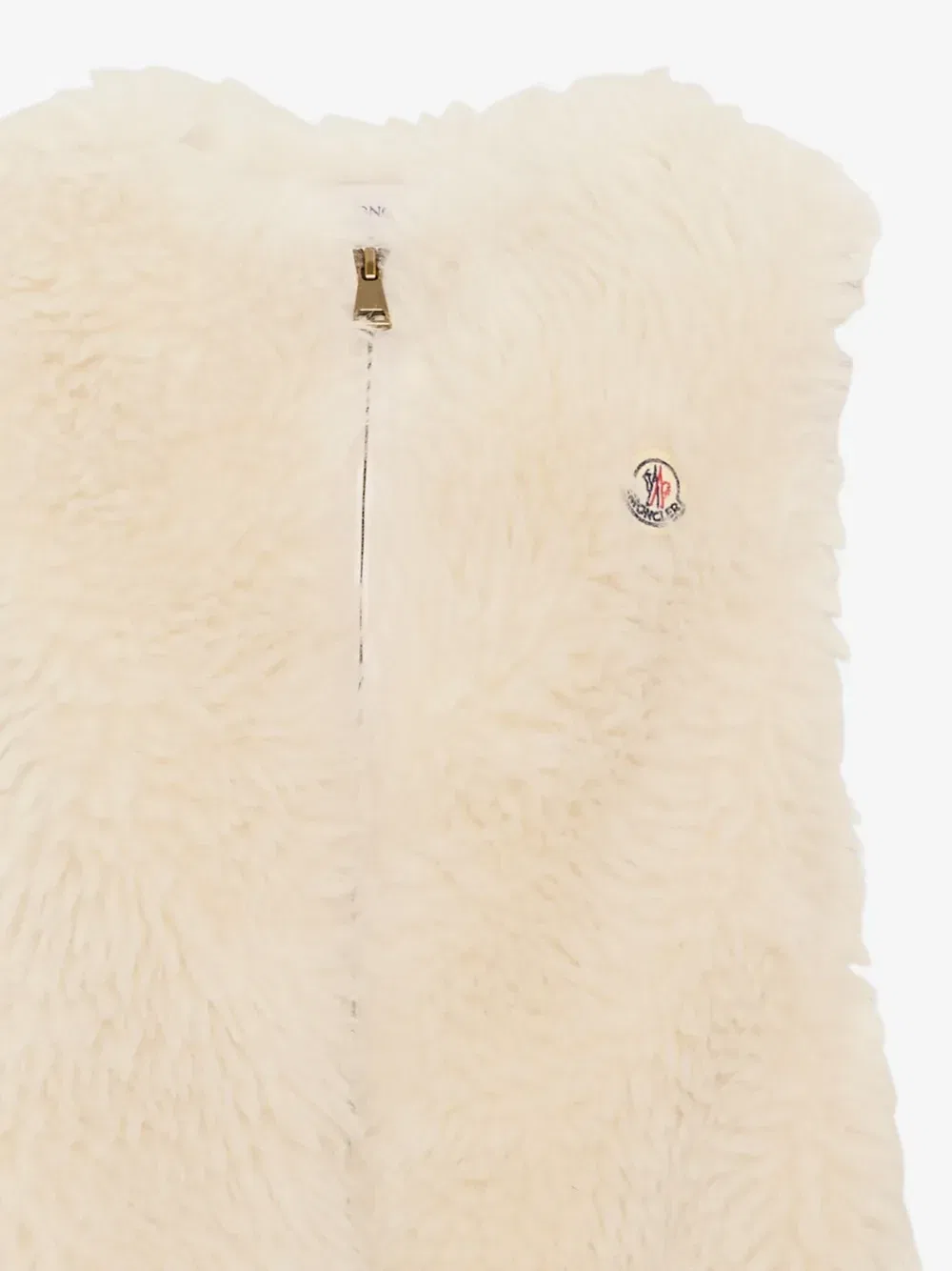 Жилет из искусственного меха с нашивкой-логотипом Moncler Enfant, бежевый — фото 3