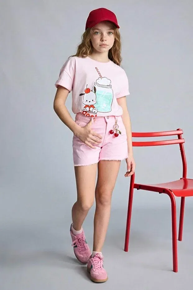 Детская футболка для девочек хлопковая Pochacco Relax Fit Crew Neck Short Sleeve T-Shirt Defacto, Pink-Pn343 — фото 2