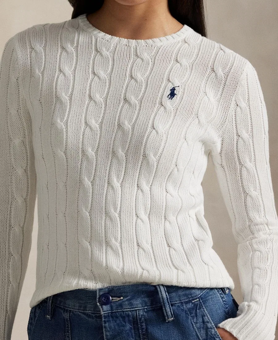 Свитер из хлопка с косами, с длинным рукавом Polo Ralph Lauren, Classic White — фото 3