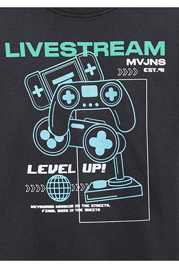 Детская футболка для мальчиков с принтом Level up printed Mavi, Anthracite — фото 4
