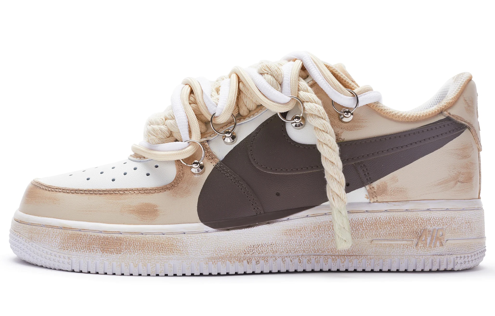 

Кастомизированные кроссовки Nike Air Force 1 07 Air Force 1 T10 Anti-Slip Wear-Resistant Men's, белый/темно-коричневый
