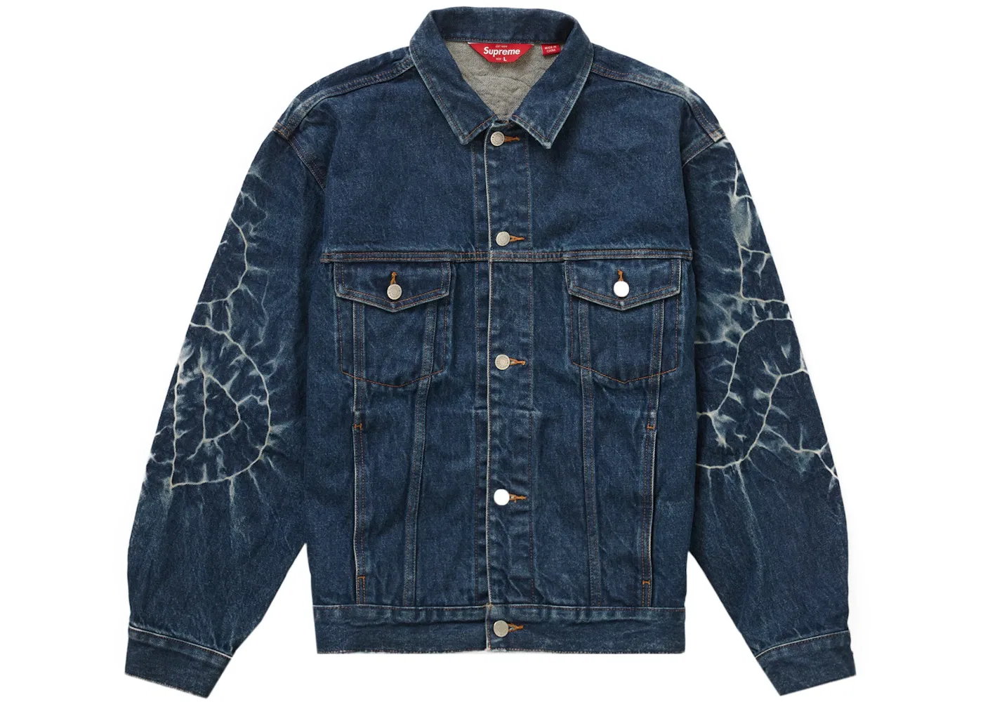 Мужская джинсовая куртка с принтом Supreme Shibori Denim Trucker Jacket, Rigid Indigo