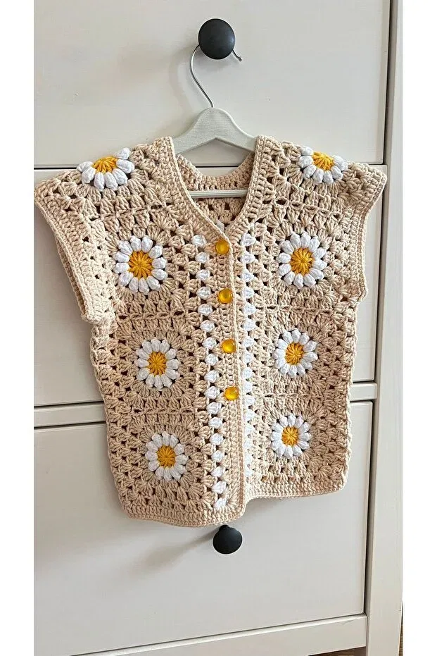 Детский кардиган без рукавов с цветочным принтом Quezzquality, Beige
