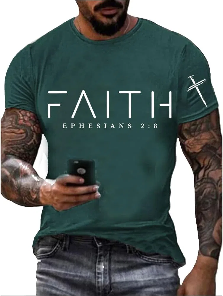 Мужская футболка с принтом Faith Ephesians 2:8, Green