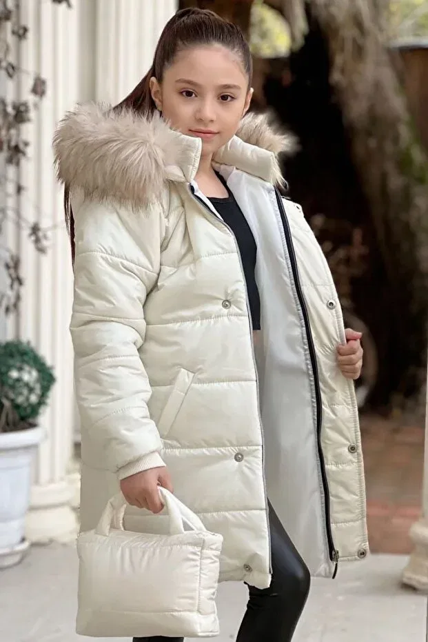 Детское зимнее пальто для девочек пуховое Sportswear Tarz Çocuk, Cream