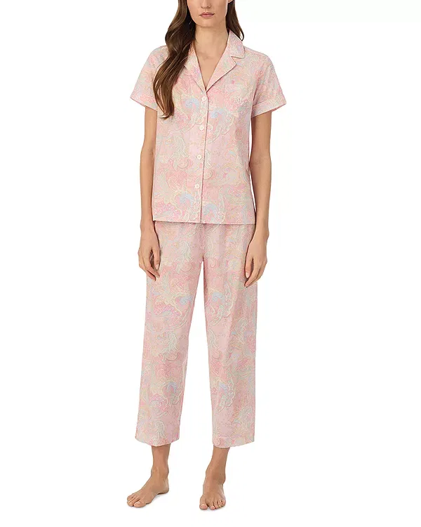 Женский пижамный комплект с принтом Classic Lawn Notch Collar Cropped Pajama Set Ralph Lauren, Multi Paisley