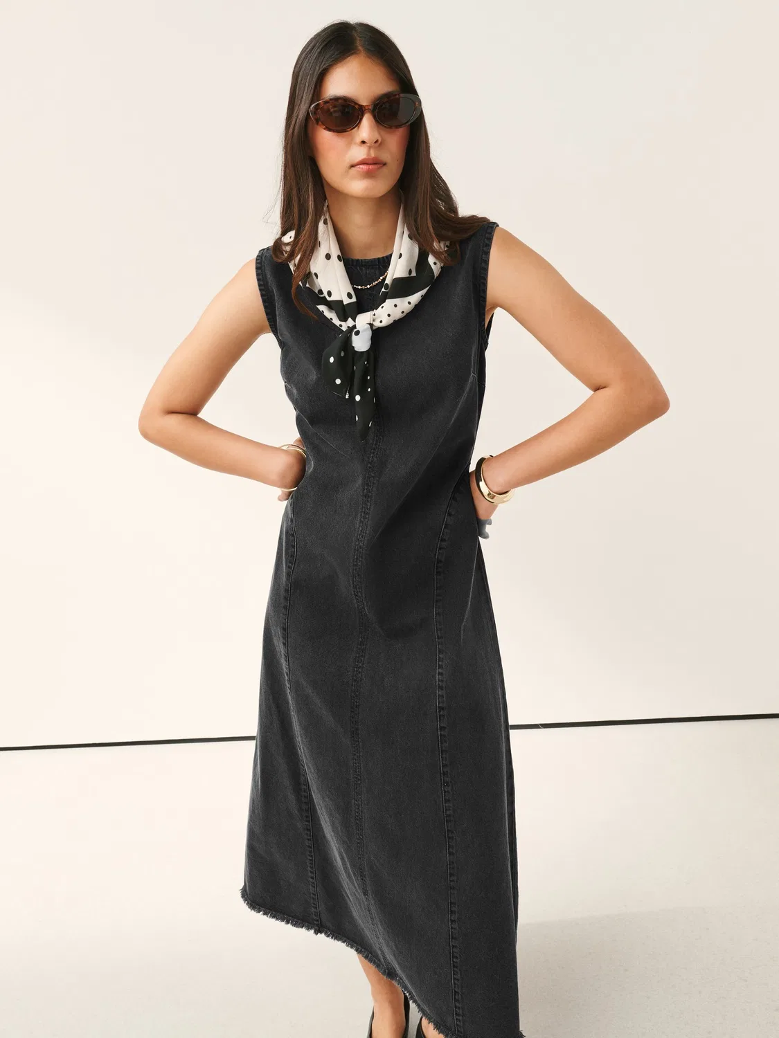 Платье джинсовое макси, бесшовное, Washed Black Next