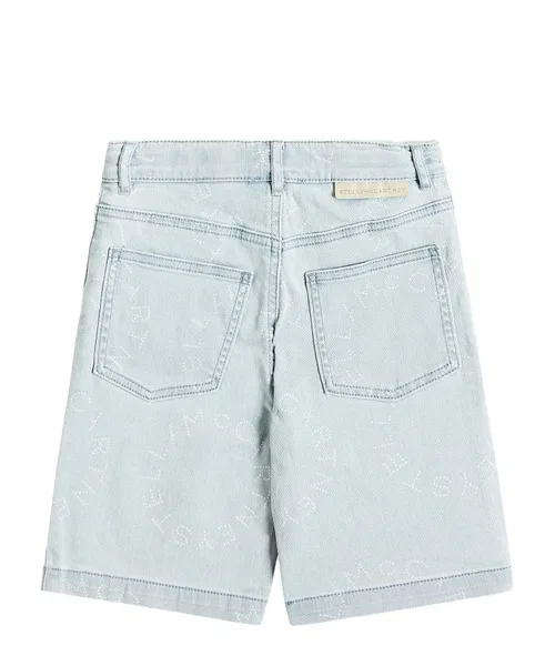 Шорты джинсовые с логотипом Kids Logo Print Denim Shorts Stella McCartney, Light Blue/White — фото 2