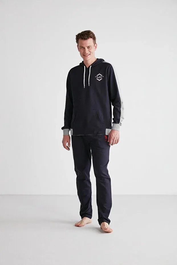 Мужской хлопковый комплект пижамы с капюшоном U.S. Polo Assn., Dark Blue