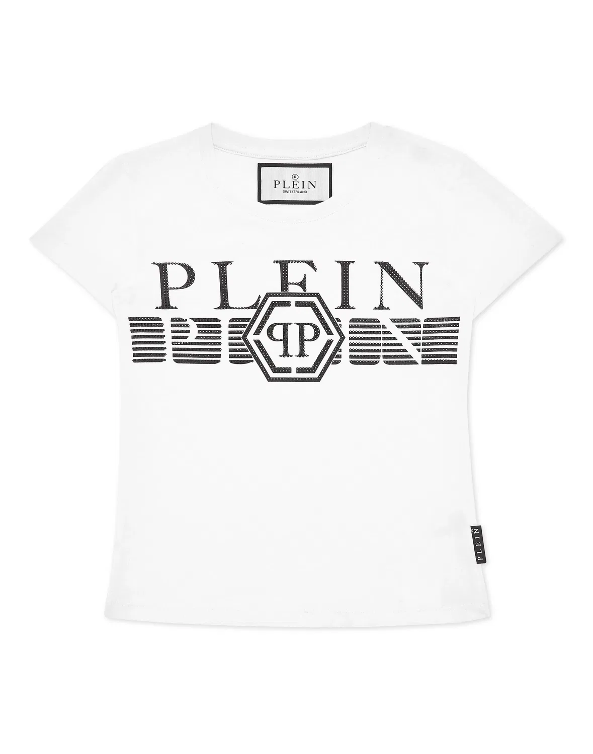 Детская футболка прямого кроя со стразами T-Shirt Man Fit Strass PHILIPP PLEIN, White