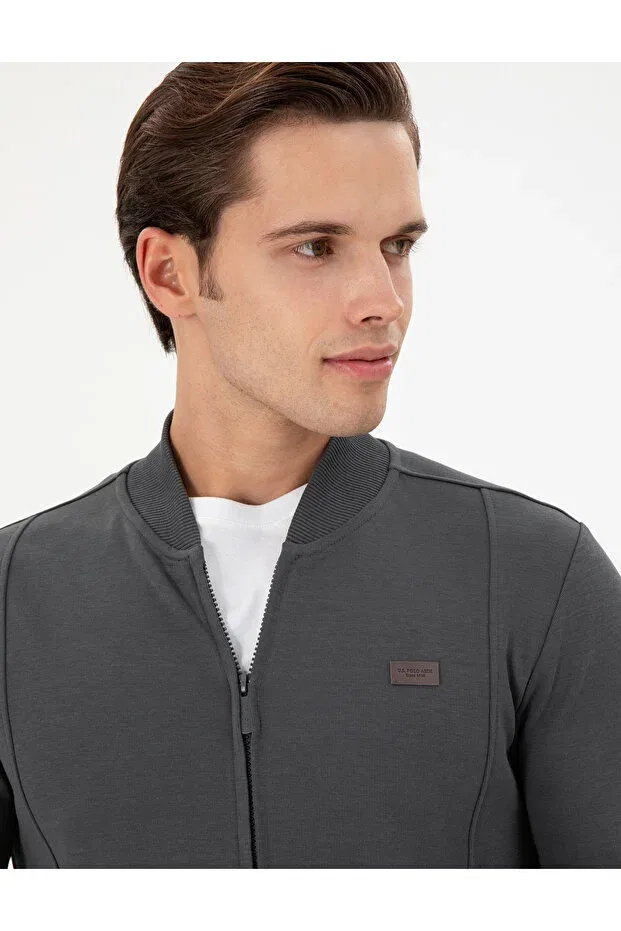 Мужской вязаный кардиган с воротником-стойкой U.S. Polo Assn., Anthracite — фото 2