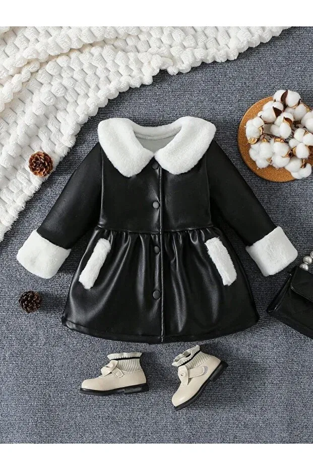 Детское пальто для девочек с искусственным мехом Shop, Black