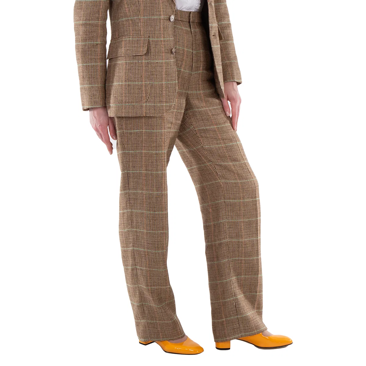 Брюки прямого кроя с принтом Straight-Leg Plaid Linen-Silk Trouser Polo Ralph Lauren, Brown — фото 2