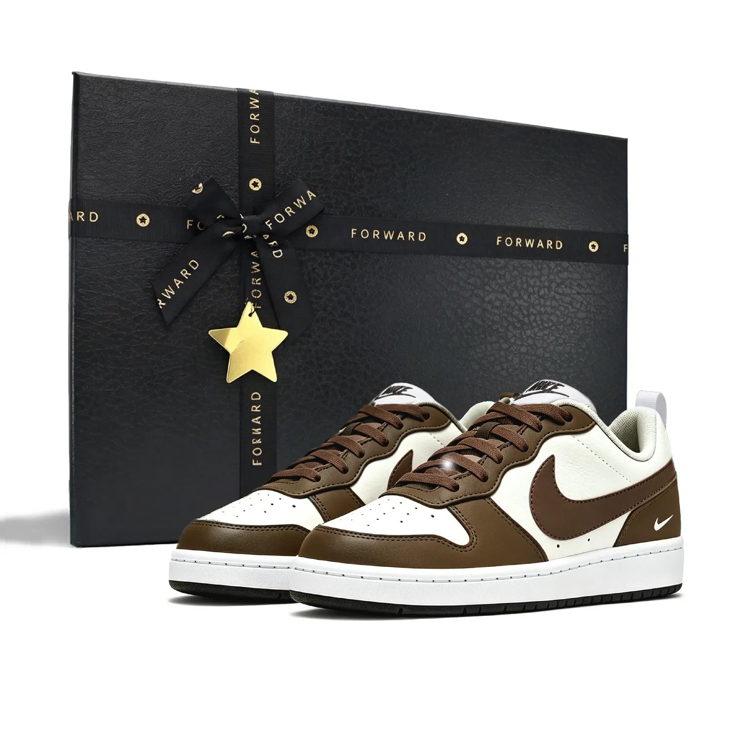Детские кроссовки для скейтбординга с кожаным верхом Nike Court Borough 2, White Brown Multicolor