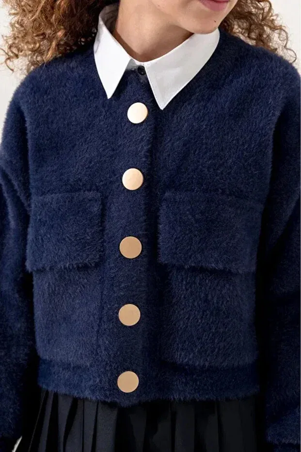 Детское для девочек пальто-бомбер с принтом Bearded School Bomber Jacket Loco Loco, Navy Blue — фото 4