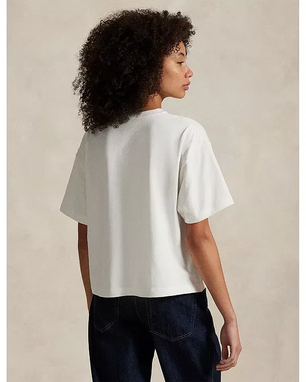 Женская футболка с круглым вырезом Relaxed Cropped Crewneck Tee Ralph Lauren, белый — фото 3