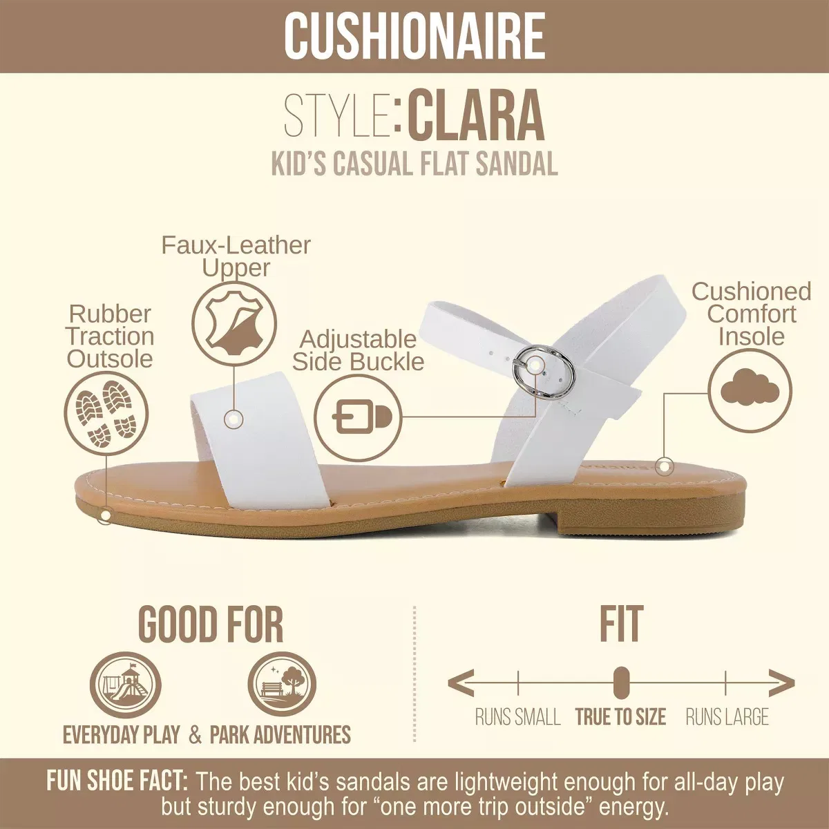Детские сандалии для девочек с регулируемым ремешком CUSHIONAIRE, White — фото 2
