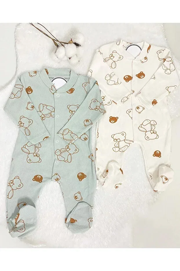 Детский комбинезон для мальчиков с принтом Teddy Bear Patterned 2-Piece Jumpsuit Set Teknotrust, Khaki — фото 2