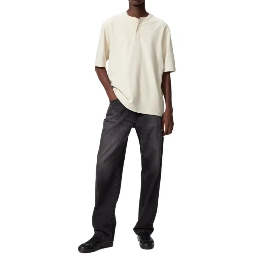 Футболка детская с воротником хенли Henry Collar UNIQLO, Beige — фото 3