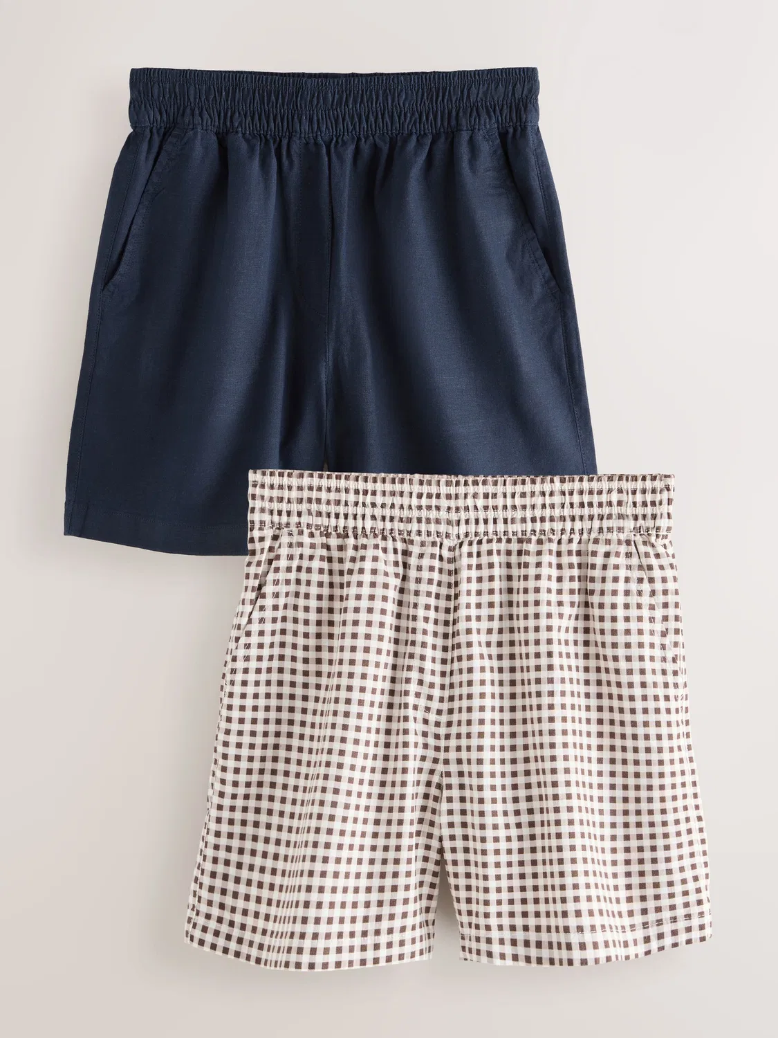 Шорты из льна с эластичным поясом, 2 шт Next, Navy/Chocolate Gingham