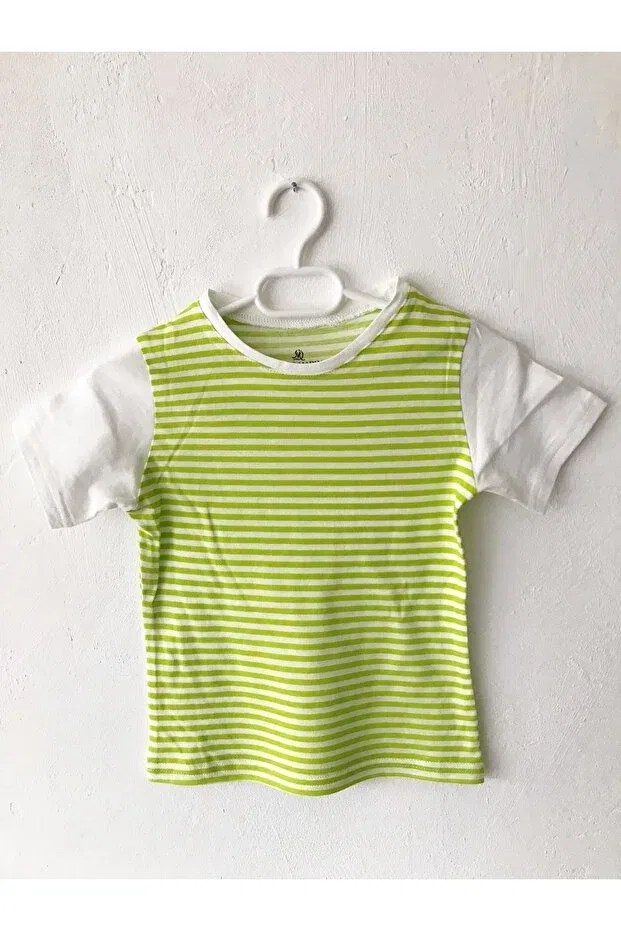 Детская футболка для мальчиков с принтом White green striped baby t-shirt Miss Madly, Green