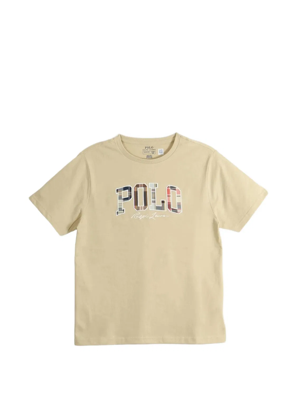 Футболка с логотипом Madras Polo Ralph Lauren Kids, нейтральные цвета