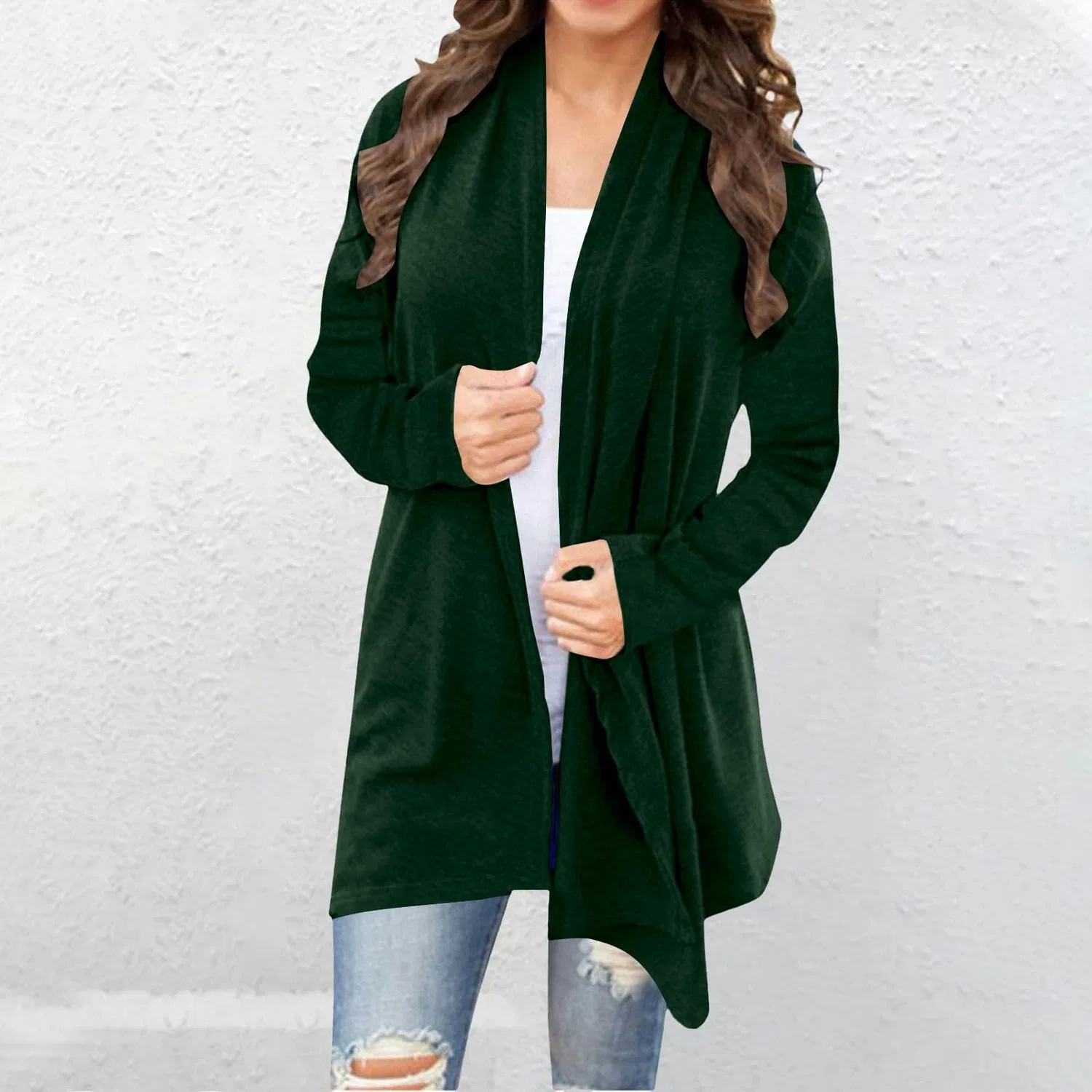 Женский удлиненный кардиган оверсайз с длинным рукавом, black/green — фото 2