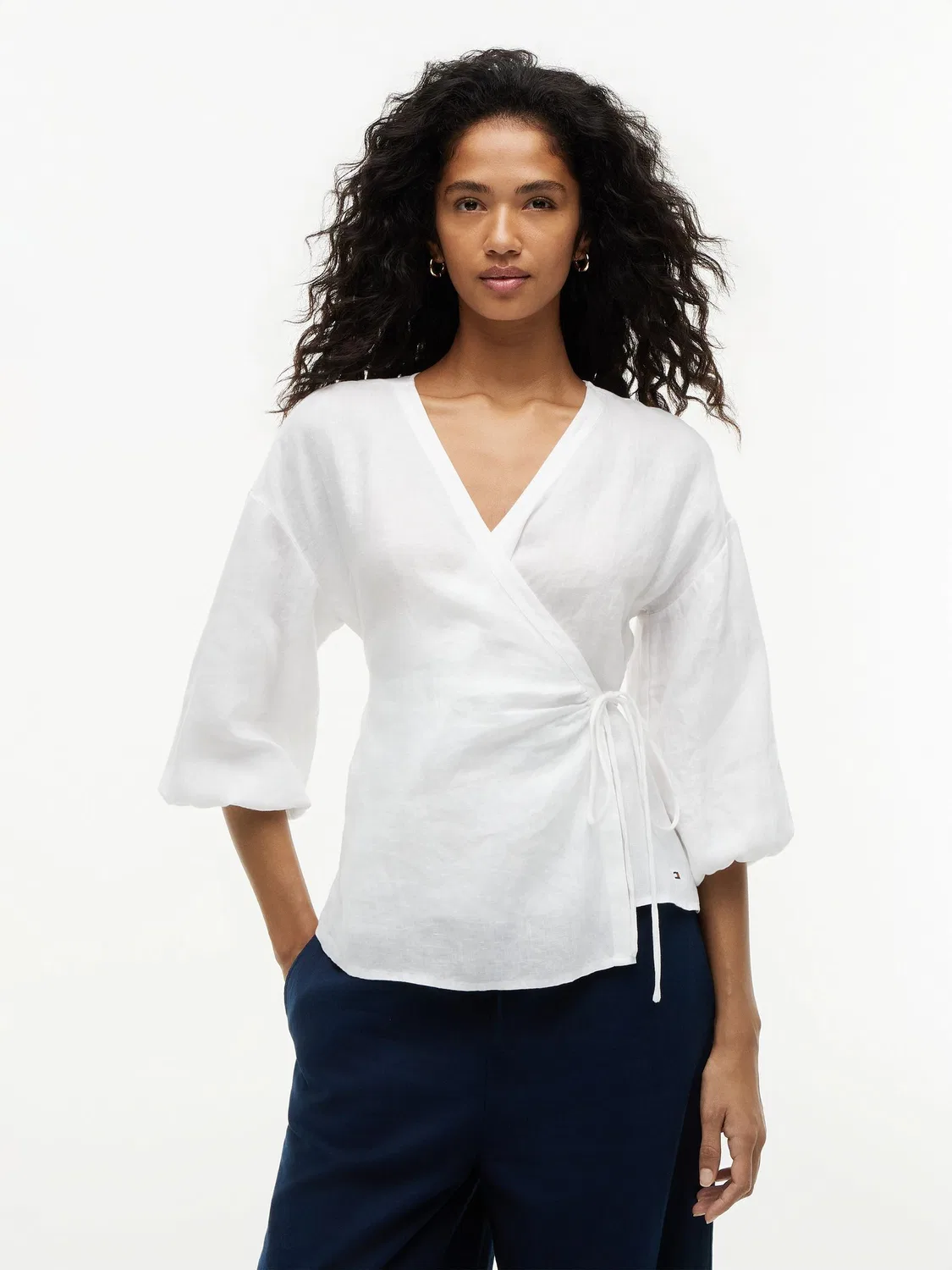 Блуза-запах Relaxed Fit Pure Linen Wrap Tommy Hilfiger, белый