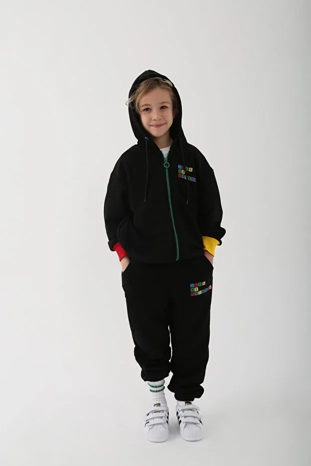 Детский спортивный костюм для девочек с принтом Sportswear Lets Be Friends, Black — фото 2
