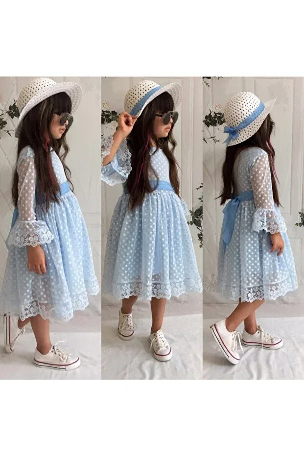 Детское платье для девочек кружевное Delfini Kids, Blue — фото 2