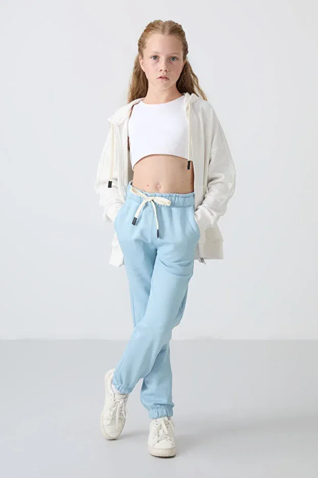 Детские спортивные штаны для девочек с начесом Tommy Life, Light Blue