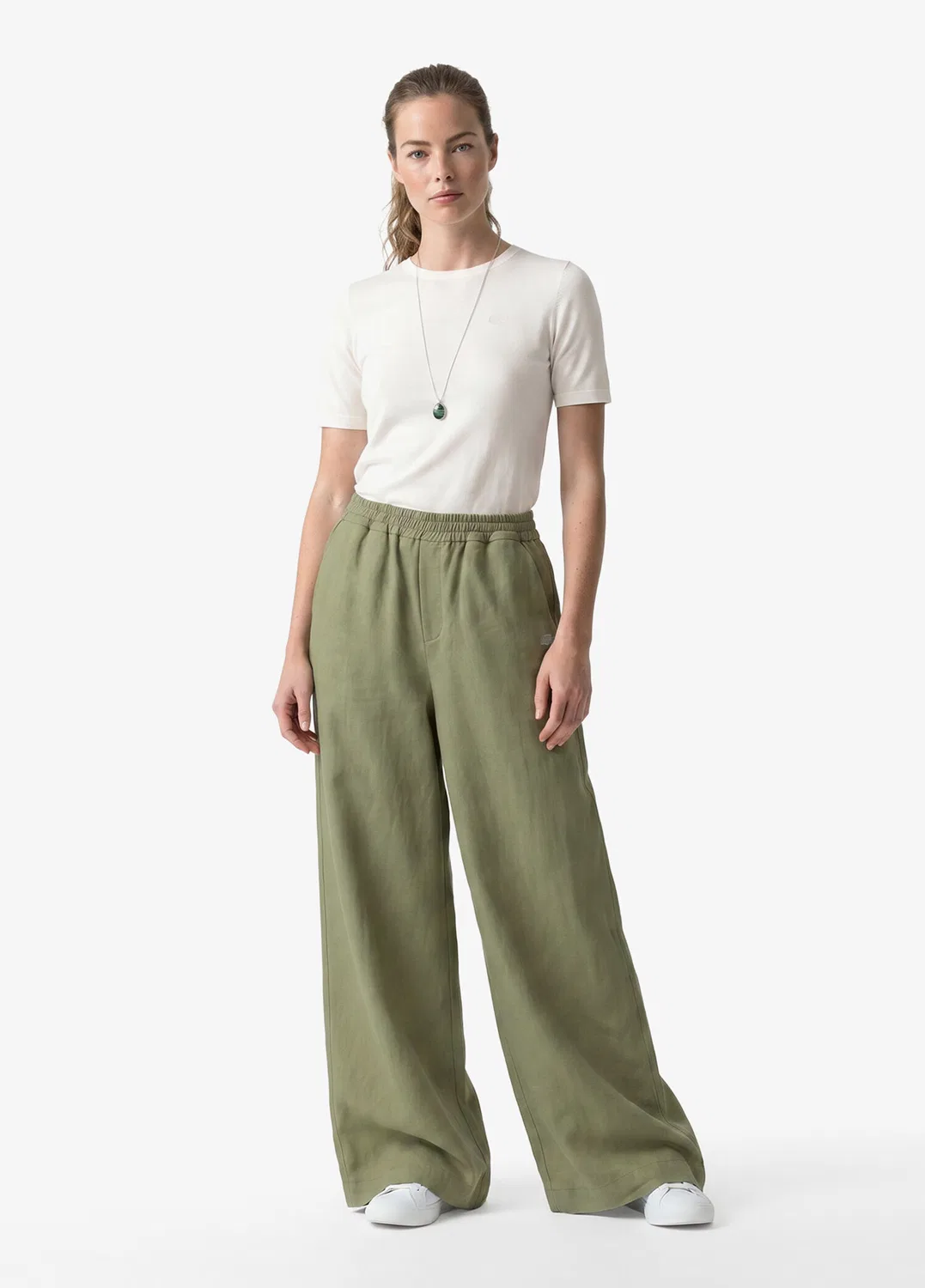 Брюки женские Lacoste Хаки, свободного кроя, лен и тенсел