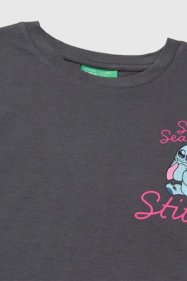 Детская футболка для девочек с принтом Lilo & Stitch United Colors Of Benetton, Brown — фото 3