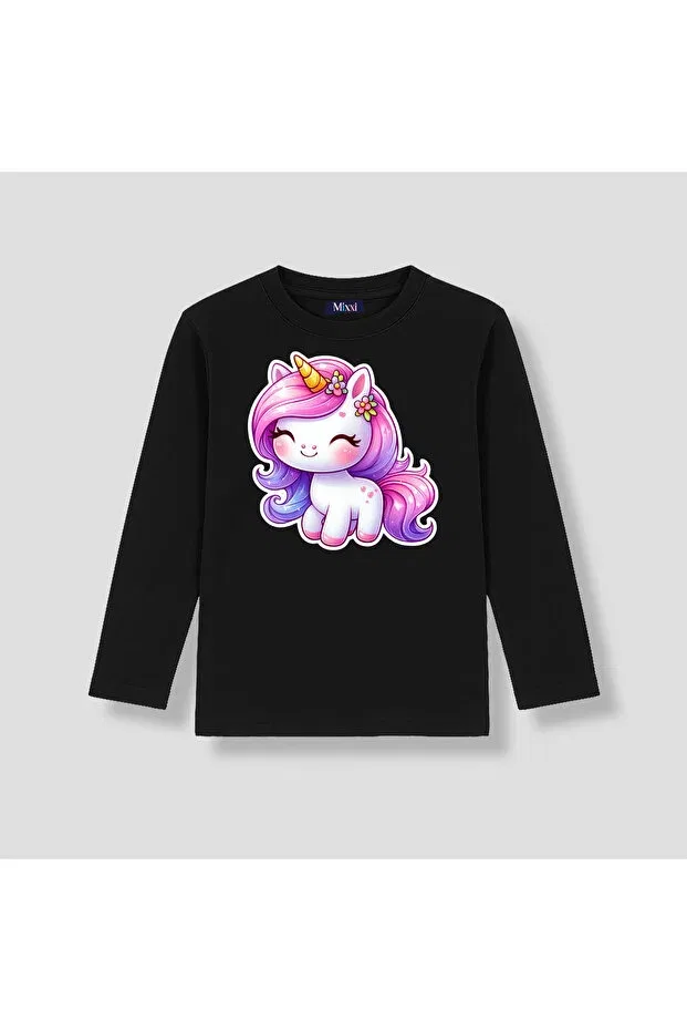 Детские свитшот для девочек с принтом Unicorn Unicorn Printed Long Sleeve Mixxi Fashion, Black